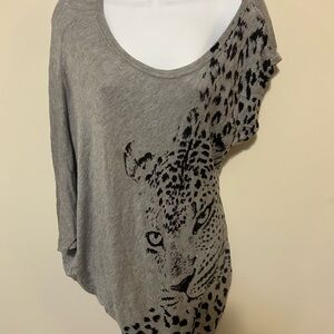 Le Chateau Gray Asymmetrical Dolman Sleeve Top